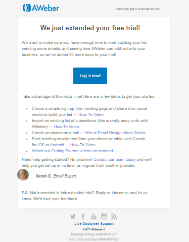 Extend offer period emails - welcome message examples