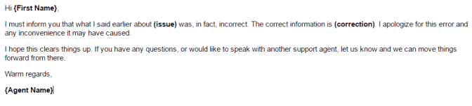 Canned response examples - apologizing customers